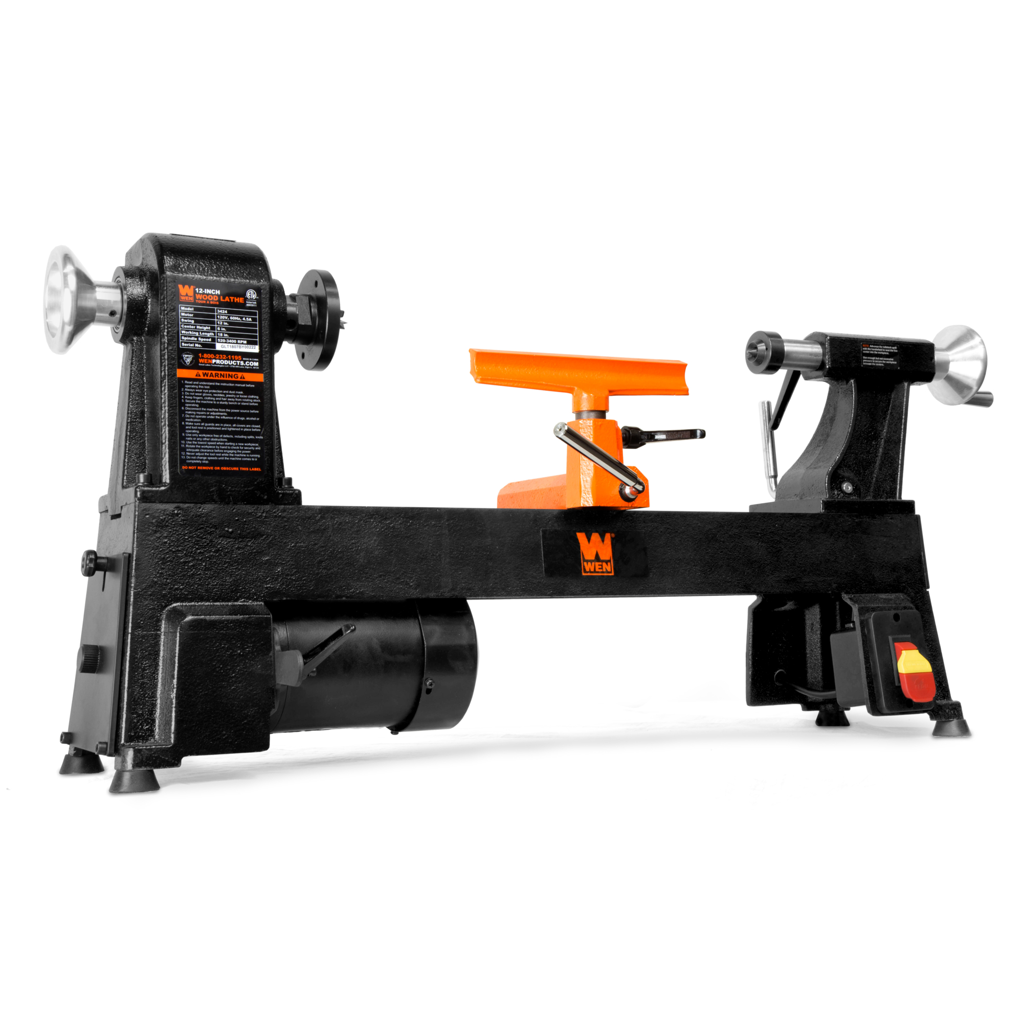 WEN Benchtop Wood Lathe - 12in. x 18in., 4.5 Amp, 5-Speed, 0.75 HP, Model# LA3424